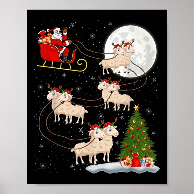 Poster Agneaux Mouton Père Noël Sleigh Flying Funny Magiq (Devant)
