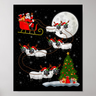 Poster Agneaux Mouton Père Noël Traîneau Volant Drôle Mag