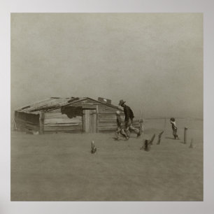 Poster Agriculteur et fils marchant dans une tempête de