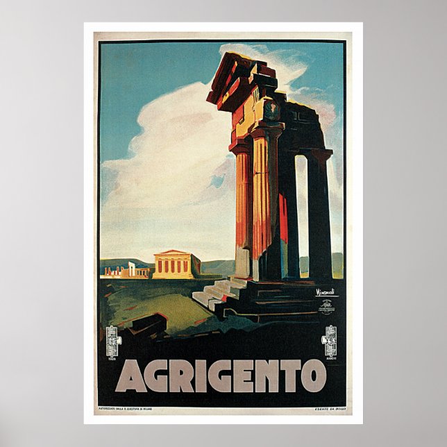 Poster Agrigento, Girfrappe, Italie Vintage voyage (Devant)