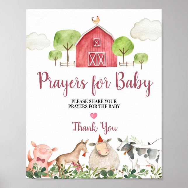 Poster Agritourisme Animaux Barnyard Prières pour bébé (Devant)