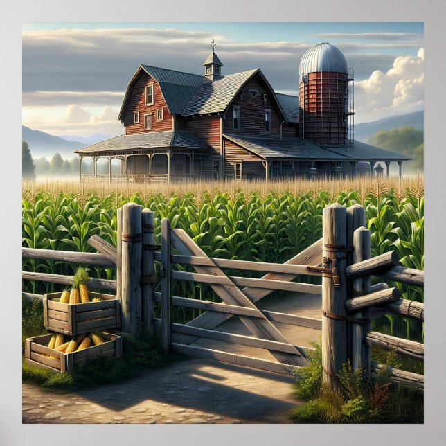 Poster Agritourisme rustique avec Cornfield Ai Art (Devant)