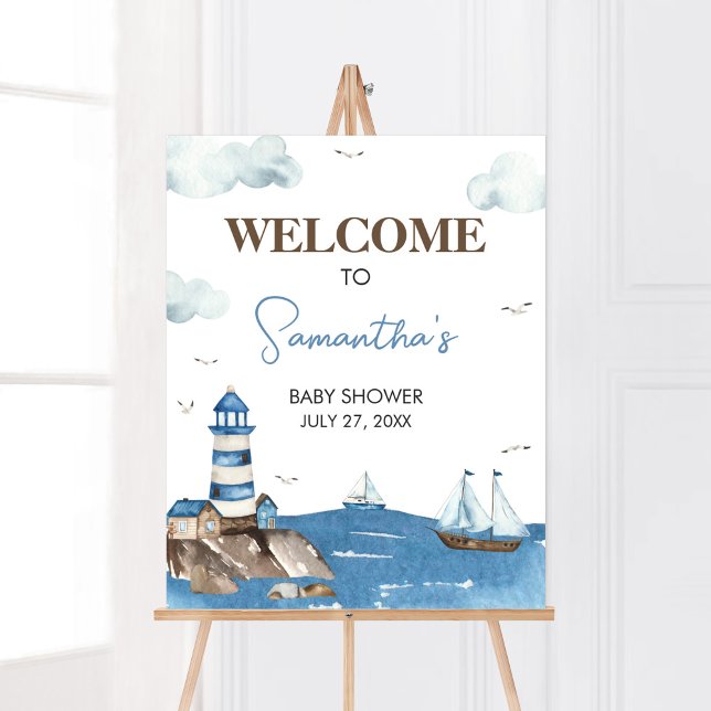 Poster Ahoy C’est un garçon Baby shower nautique Bienvenu (Blue Boy Baby Shower Welcome Sign)