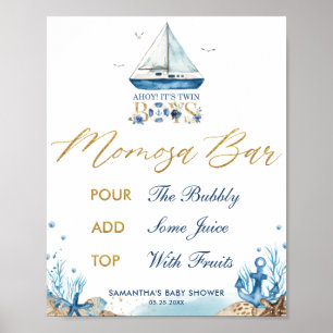 Poster Ahoy C'est Twin Boy Baby shower nautique Momosa Ba
