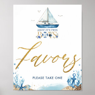 Poster Ahoy C'est Twin Boys Baby shower nautique Favors