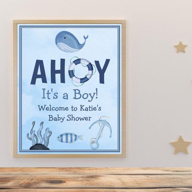 Poster Ahoy C'est un garçon Baby shower côtier d'animaux  (Créateur téléchargé)