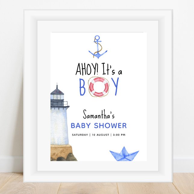 Poster Ahoy C'est un garçon ! Baby shower nautique (Créateur téléchargé)