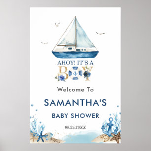 Poster Ahoy C'est un garçon Baby shower nautique Bienvenu