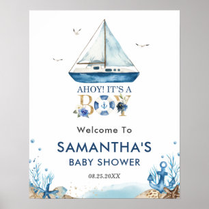 Poster Ahoy C'est un garçon Baby shower nautique Bienvenu