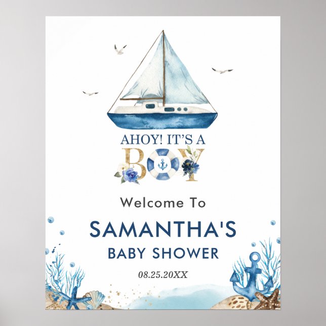 Poster Ahoy C'est un garçon Baby shower nautique Bienvenu (Devant)