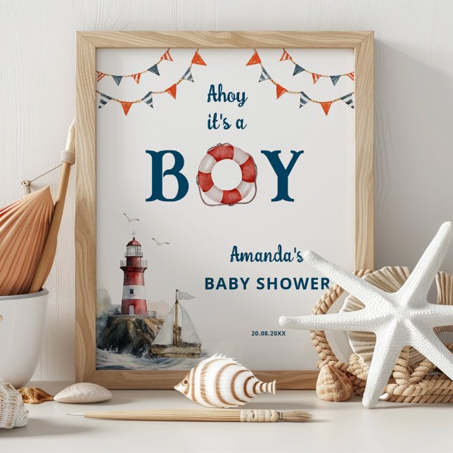 Poster Ahoy C'est un garçon Baby shower nautique Bienvenu (Créateur téléchargé)
