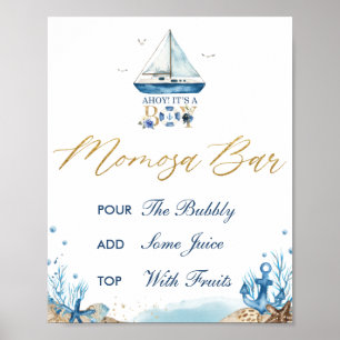 Poster Ahoy C'est un garçon Baby shower nautique Momosa B