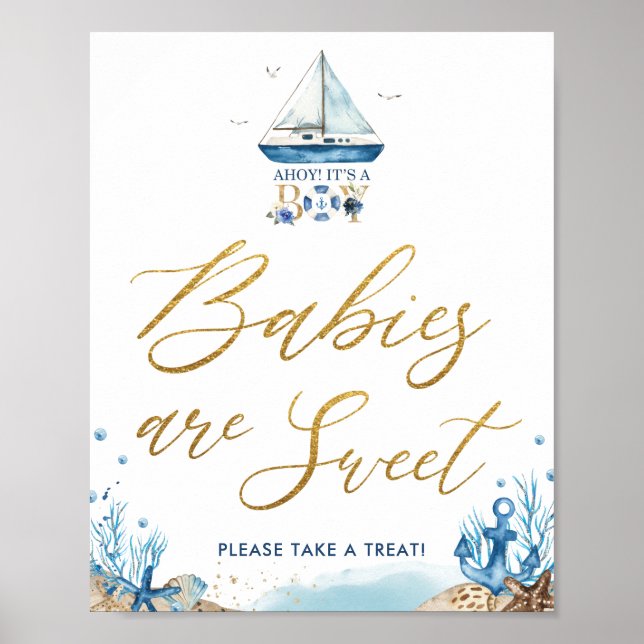 Poster Ahoy C'est un garçon Les bébés nautiques sont doux (Devant)