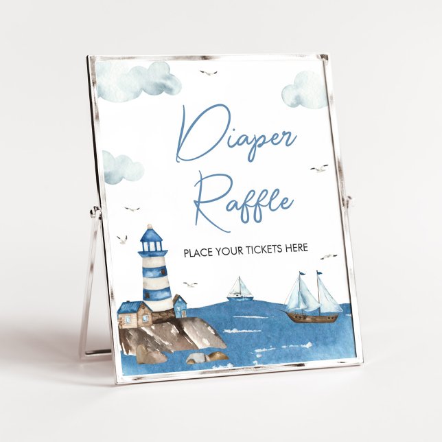 Poster Ahoy It’s A Boy Nautical Baby shower Diaper Raffle (Blue Boy Baby Shower Diaper Raffle Sign)