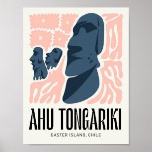 Poster Ahu Tongariki Île de Pâques Chili voyage floral