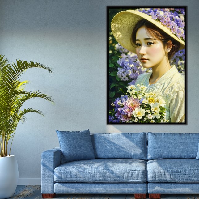 Poster AI Généré Beau Floral Femme Portrait d'art (Créateur téléchargé)