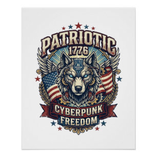 Poster Aï Patriotique Liberté Loup Cyberpunk Avenir Liber