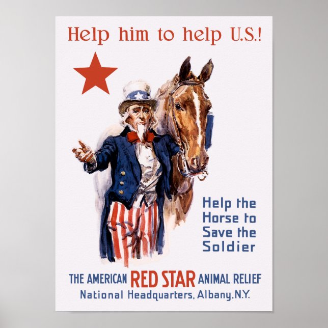Poster Aidez Le Cheval À Sauver Le Soldat — Première Guer (Devant)