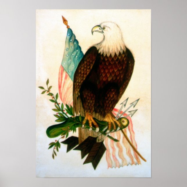 Poster Aigle à tête blanche avec drapeau (Devant)