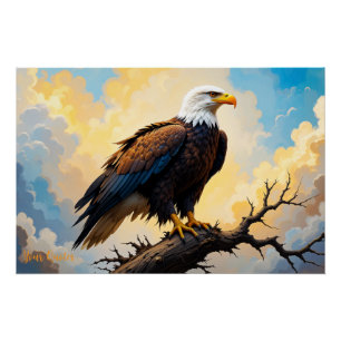 Poster Aigle chauve réaliste perché sur une branche au co