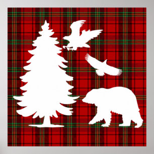 Poster Aigle de l'Ours des pins sur tarte noire rouge