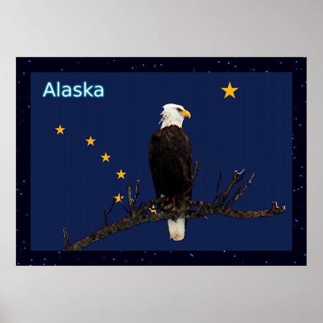 Poster Aigle Et Drapeau De L'Alaska (Devant)