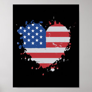 Poster Aigle Ld Américain Et Loup Drapeau Usa 4 Juillet