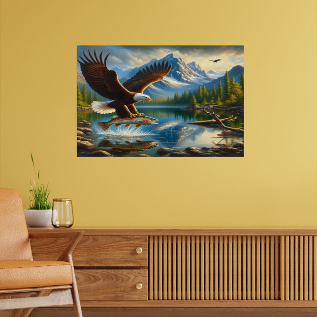 Poster Aigle Majestueux Capturant Une Truite Du Lac (Salon 2)