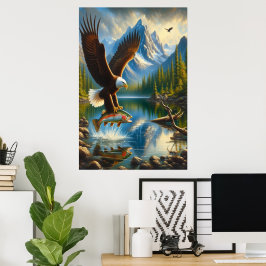 Poster Aigle Majestueux Capturant Une Truite Du Lac