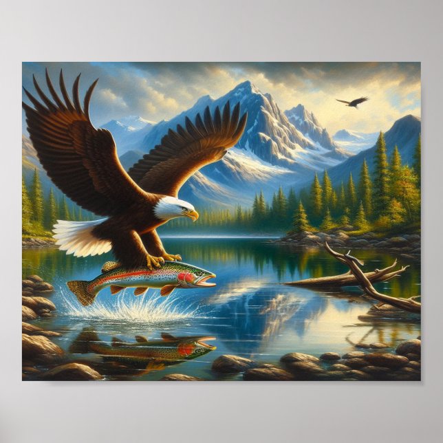 Poster Aigle Majestueux Capturant Une Truite Du Lac 10"x8 (Devant)