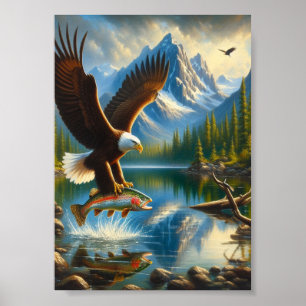 Poster Aigle Majestueux Capturant Une Truite Du Lac 5x7