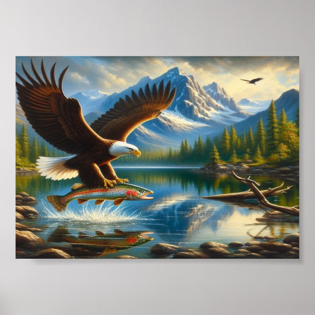 Poster Aigle Majestueux Capturant Une Truite Du Lac 7x5 (Devant)