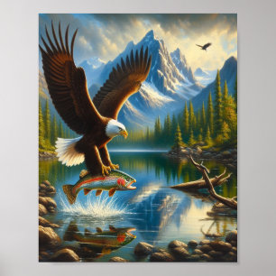 Poster Aigle Majestueux Capturant Une Truite Du Lac 8"x10