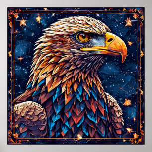 Poster Aigle Majestueux contre Ciel Étoilé