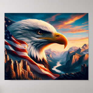 Poster Aigle Majestueux Fusionné Avec Drapeau Américain 1
