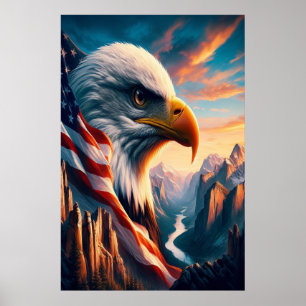 Poster Aigle Majestueux Fusionné Avec Drapeau Américain 2