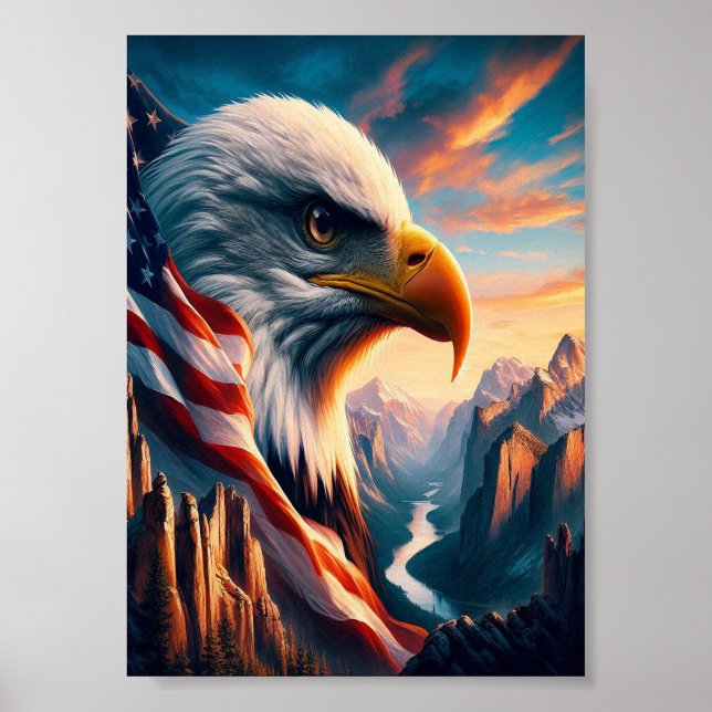 Poster Aigle Majestueux Fusionné Avec Drapeau Américain 7 (Devant)