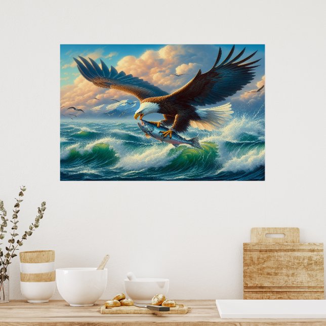 Poster Aigle majestueux se balançant pour attraper du poi (Cuisine)