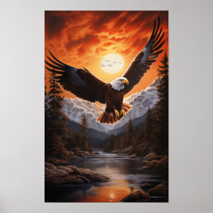 Poster Aigle Majestueux S'Élevant Au-Dessus Du Fleuve - S