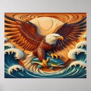 Poster Aigle majestueux serrant un poisson 20x16