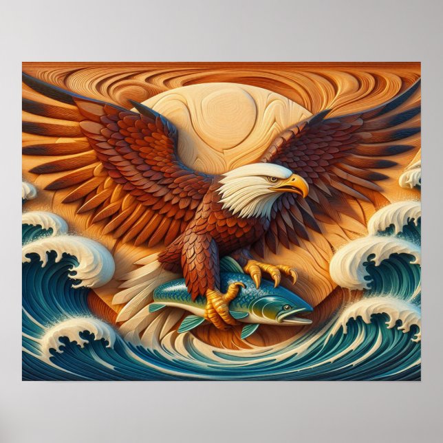 Poster Aigle majestueux serrant un poisson 20x16 (Devant)