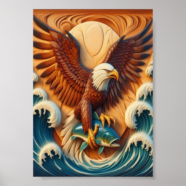 Poster Aigle majestueux serrant un poisson 7x5 (Devant)