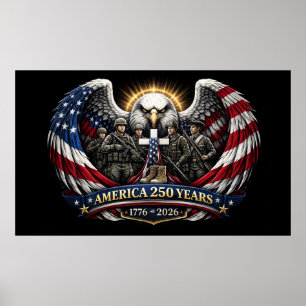 Poster Aigle patriotique America 250 et Hommage militaire