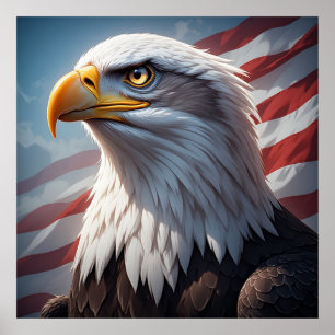 Poster Aigle Patriotique Drapeau USA Pour la Liberté à la
