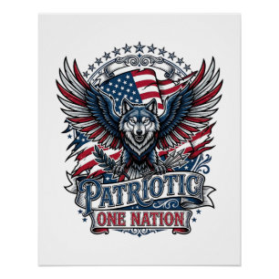 Poster Aigle Patriotique Loup Hybride Animal Hybride Patr
