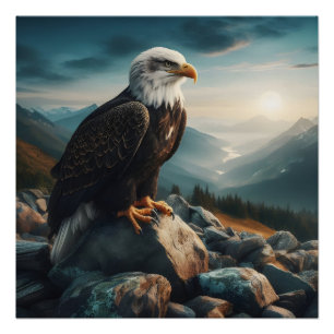 Poster Aigle perché sur un terrain rocheux