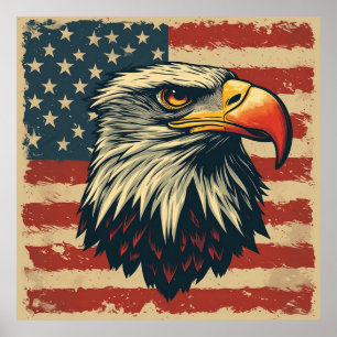 Poster Aigle Vintage avec Drapeau Américain – Art Rétro U
