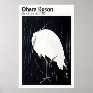 Poster Aigrette sous la pluie, estampe japonaise sur bois