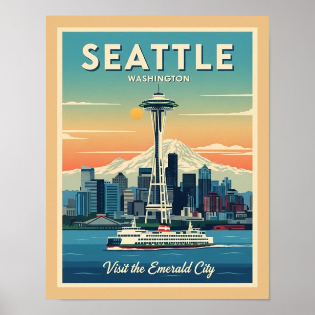 Poster Aiguille spatiale Retro Seattle Washington (Devant)
