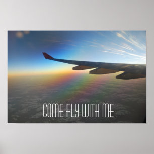 Poster Aile d'avion contre le coucher du soleil